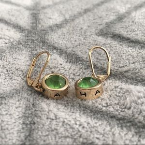 Gold Earrings with Green Gemstone